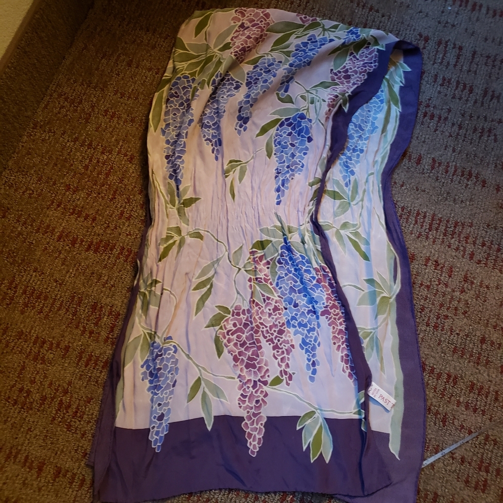 Past Times Floral Wisteria Silk Purple and Blue Scarf